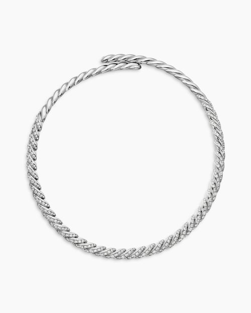 Womens Sculpted Cable Flex Necklace in 18K White Gold with Diamonds, 7.5mm