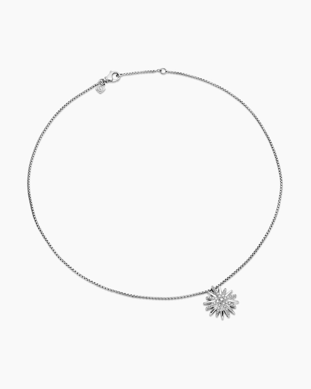 Womens Starburst Pendant Necklace in Sterling Silver with Diamonds, 19mm