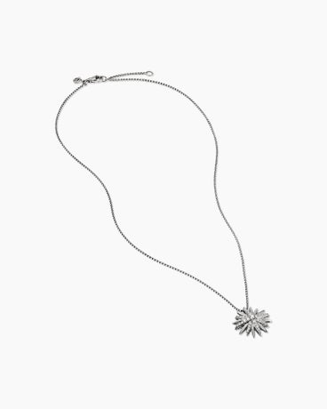 Starburst Pendant Necklace in Sterling Silver with Diamonds, 19mm