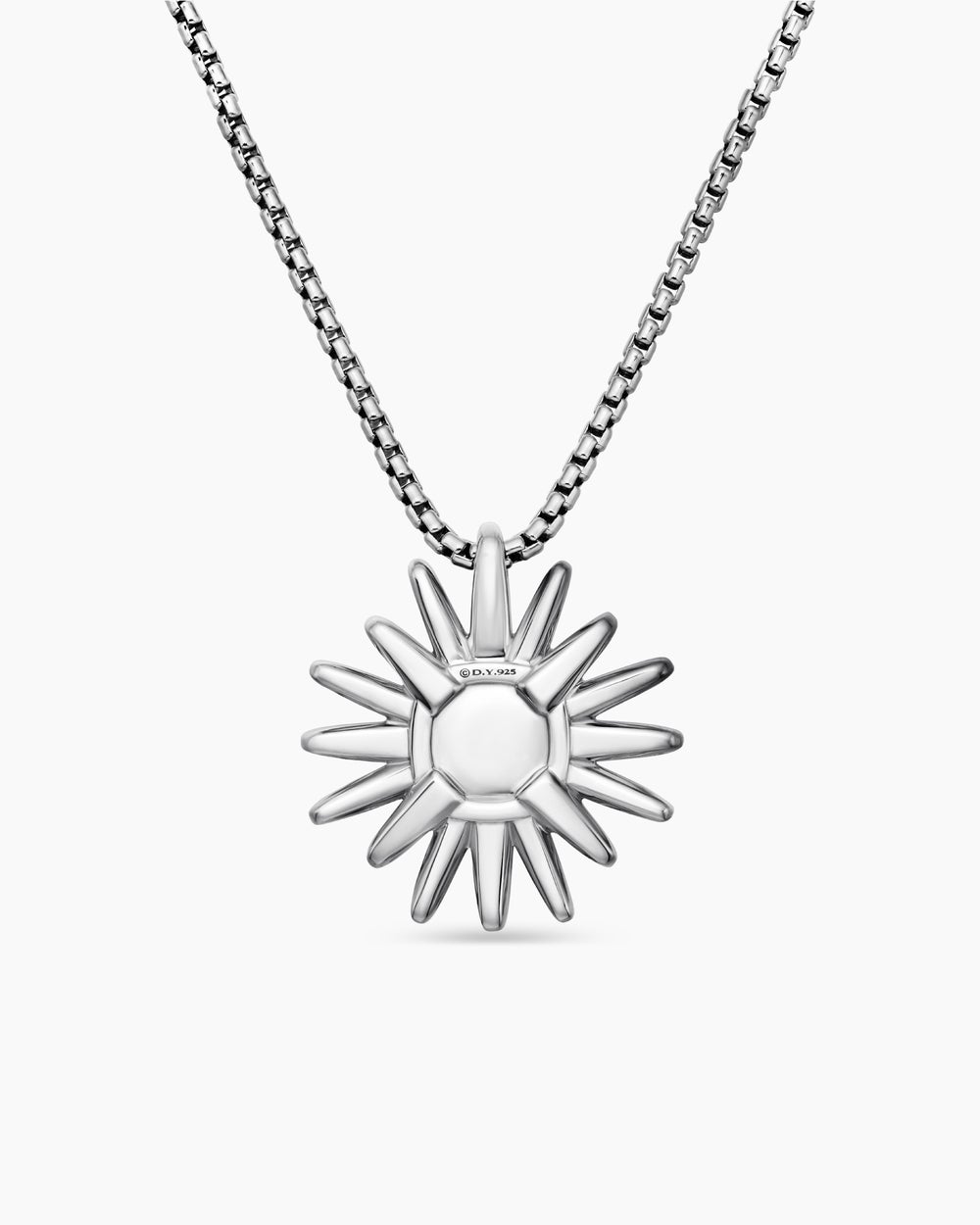 Womens Starburst Pendant Necklace in Sterling Silver with Diamonds, 19mm