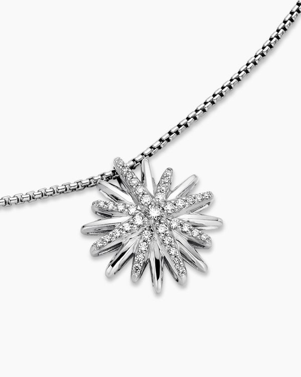 Starburst Pendant Necklace in Sterling Silver with Diamonds, 19mm
