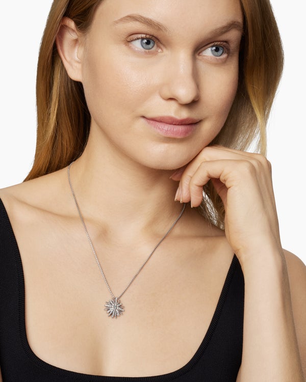 Starburst Pendant Necklace in Sterling Silver with Diamonds, 19mm
