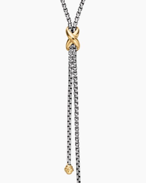 Womens Petite X Lariat Necklace in Sterling Silver with 18K Yellow Gold