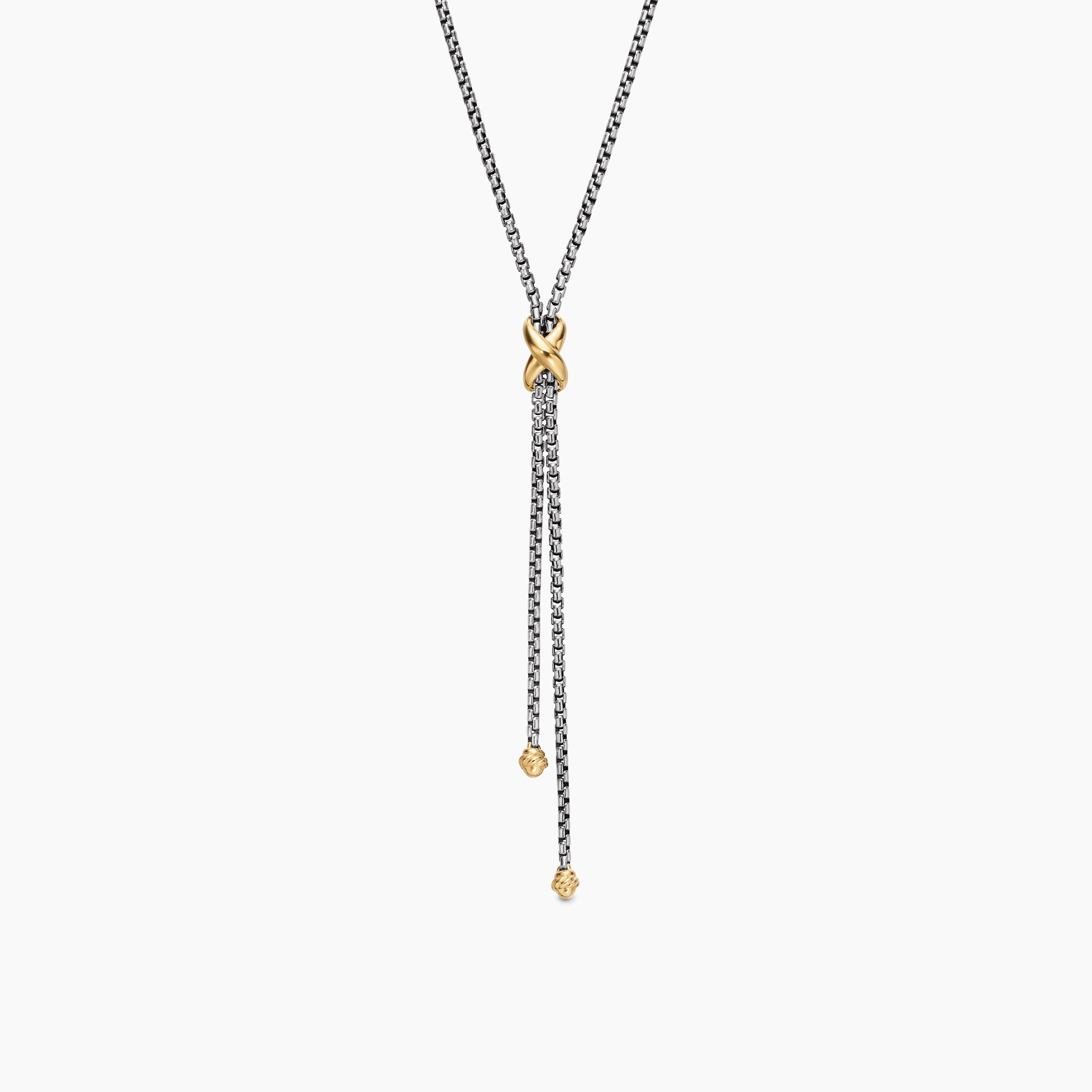 Womens Petite X Lariat Necklace in Sterling Silver with 18K Yellow Gold