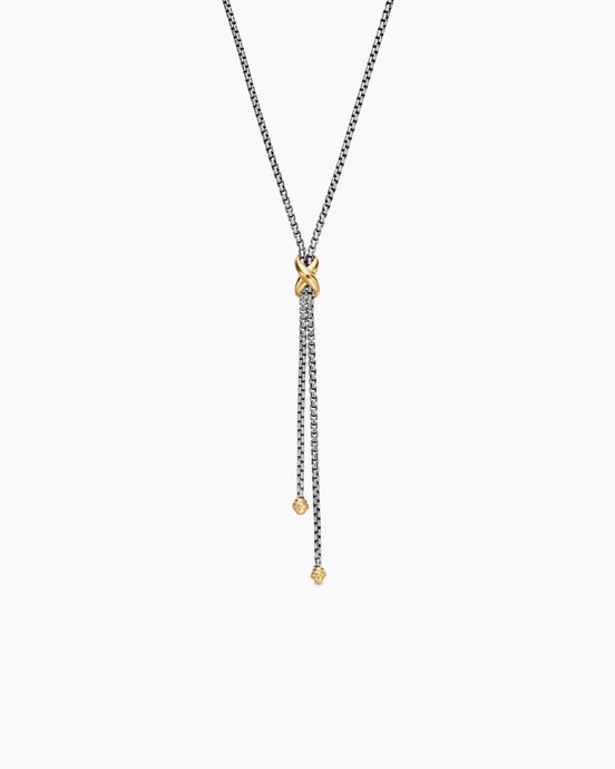 Petite X Lariat Necklace in Sterling Silver with 18K Yellow Gold