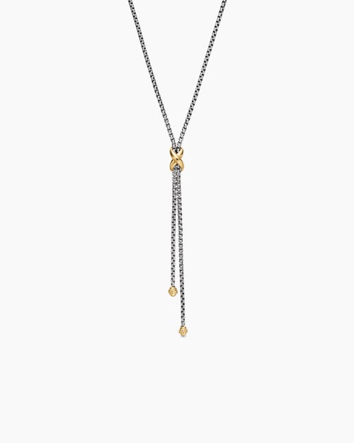 Womens Petite X Lariat Necklace in Sterling Silver with 18K Yellow Gold
