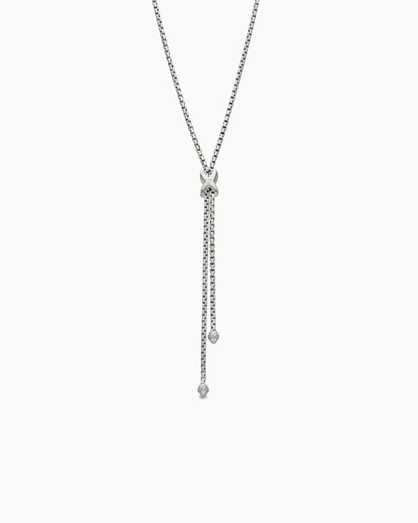 Petite X Lariat Necklace in Sterling Silver with Diamonds