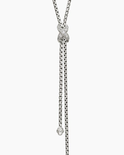 Womens Petite X Lariat Necklace in Sterling Silver with Diamonds