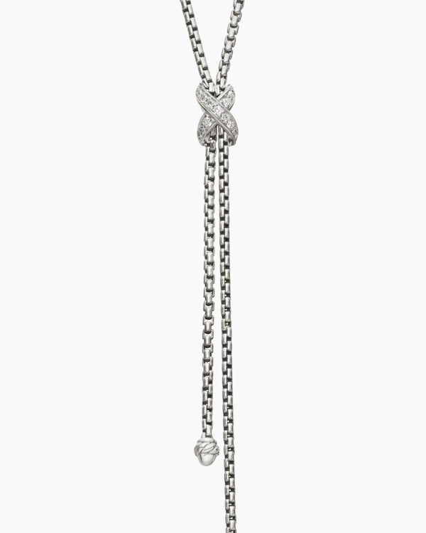 Petite X Lariat Necklace in Sterling Silver with Diamonds