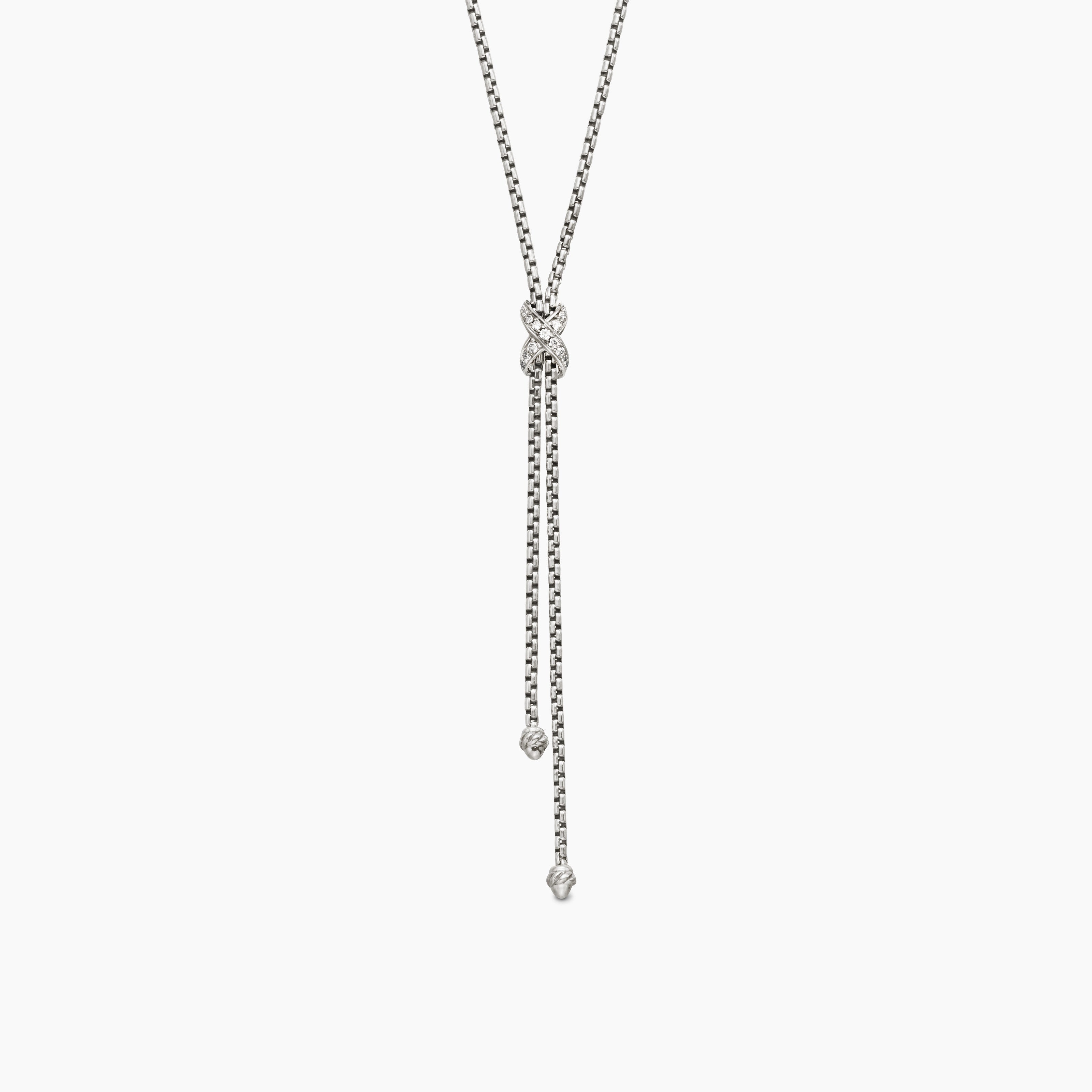 Womens Petite X Lariat Necklace in Sterling Silver with Diamonds