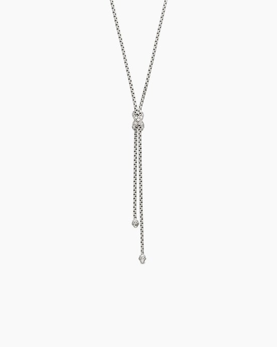 Petite X Lariat Necklace in Sterling Silver with Diamonds