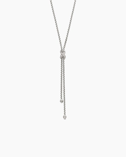 Womens Petite X Lariat Necklace in Sterling Silver with Diamonds