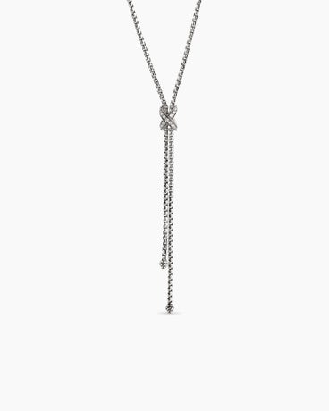 Petite X Lariat Necklace in Sterling Silver with Diamonds