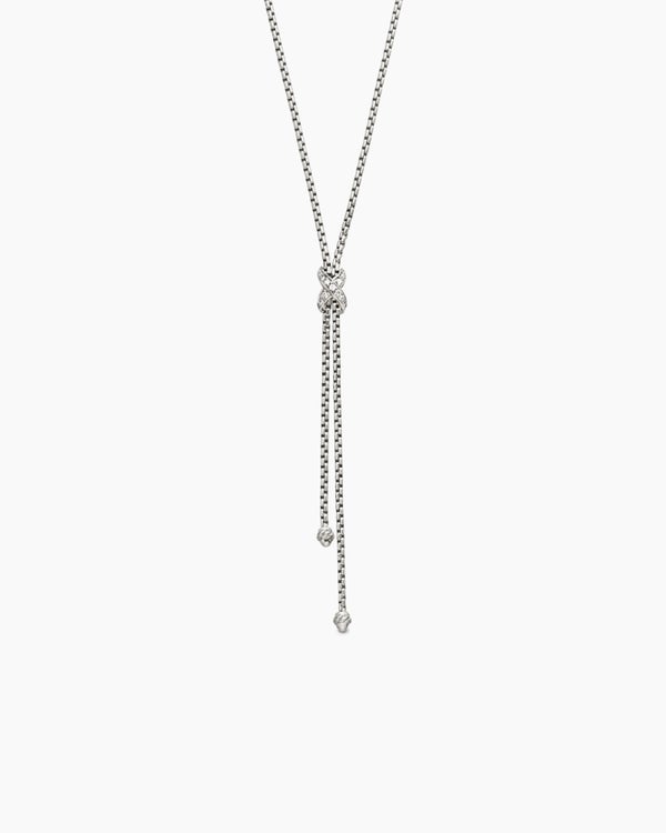 Petite X Lariat Necklace in Sterling Silver with Diamonds