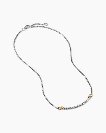 Petite X Bar Station Necklace in Sterling Silver with 18K Yellow Gold, 47.7mm
