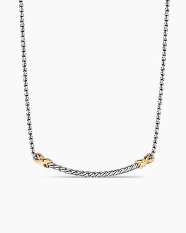 Petite X Bar Station Necklace in Sterling Silver with 18K Yellow Gold, 47.7mm