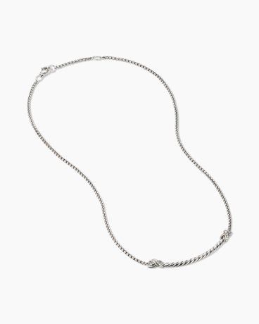 Petite X Bar Station Necklace in Sterling Silver with Diamonds, 47.7mm