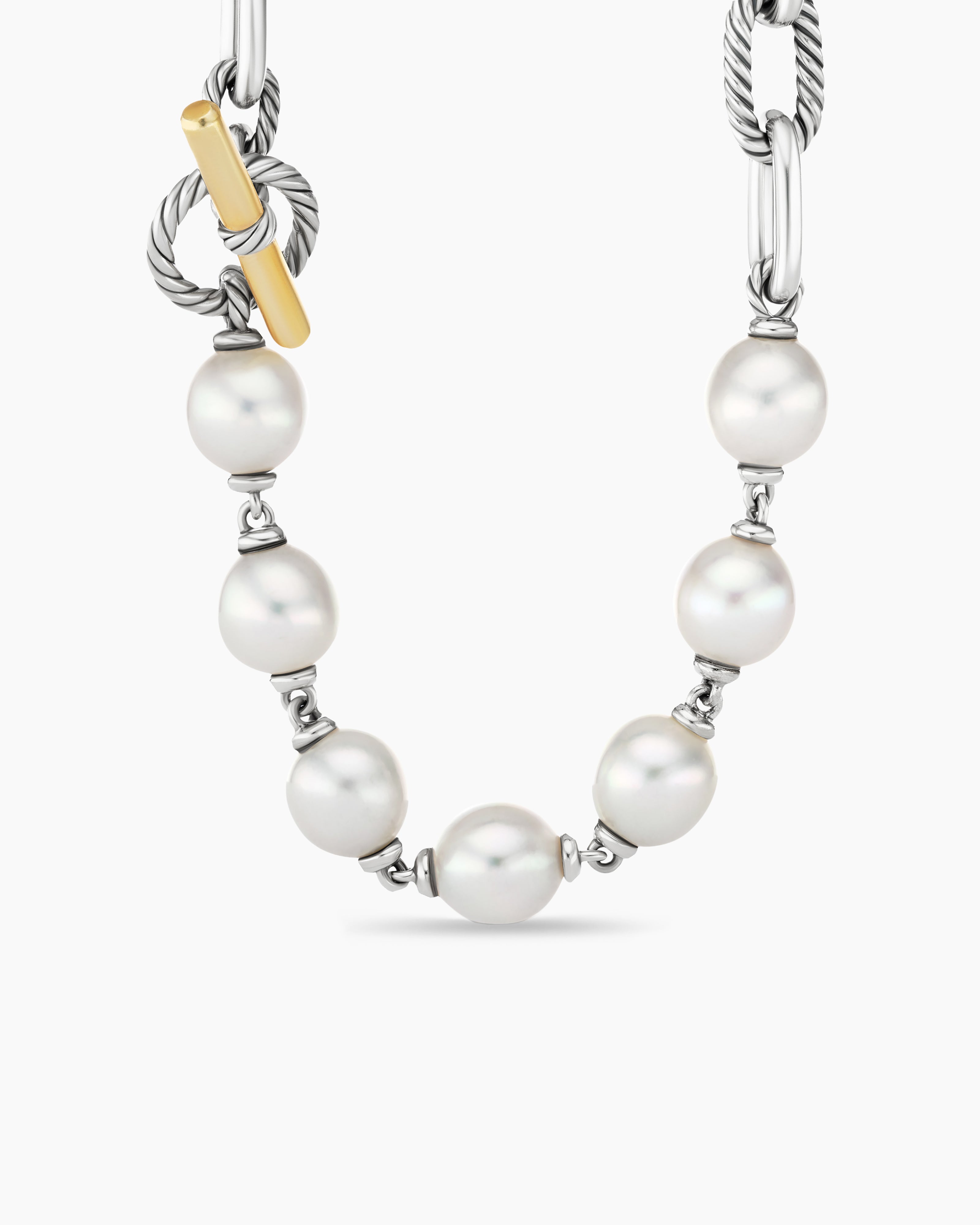Isla White Pearl Necklace With Paperclip Chain - Silver - Oak & Luna
