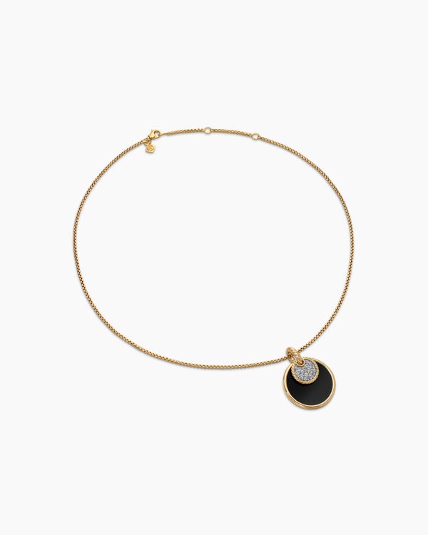 DY Elements® Convertible Pendant Necklace in 18K Yellow Gold with Black Onyx Reversible to Mother of Pearl and Diamonds, 26.6mm