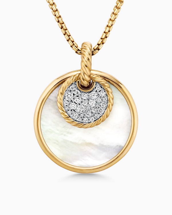 DY Elements® Convertible Pendant Necklace in 18K Yellow Gold with Black Onyx Reversible to Mother of Pearl and Diamonds, 26.6mm