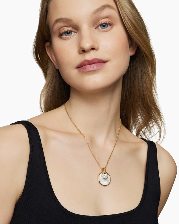 DY Elements® Convertible Pendant Necklace in 18K Yellow Gold with Black Onyx Reversible to Mother of Pearl and Diamonds, 26.6mm