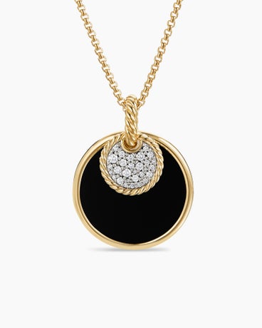 DY Elements® Convertible Pendant Necklace in 18K Yellow Gold with Black Onyx Reversible to Mother of Pearl and Diamonds, 26.6mm