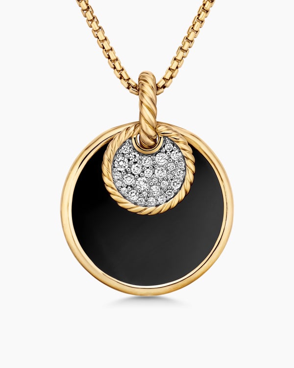 DY Elements® Convertible Pendant Necklace in 18K Yellow Gold with Black Onyx Reversible to Mother of Pearl and Diamonds, 26.6mm