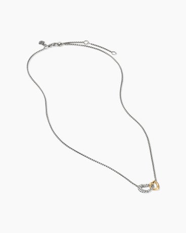 Cable Collectibles® Interlocking Heart Necklace in Sterling Silver with 18K Yellow Gold, 16.4mm