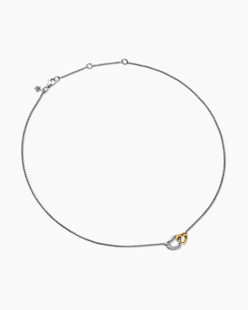 Womens Cable Collectibles® Interlocking Heart Necklace in Sterling Silver with 18K Yellow Gold, 16.4mm