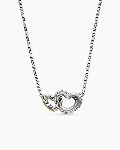 Womens Cable Collectibles® Interlocking Heart Necklace in Sterling Silver with 18ct Yellow Gold, 16.4mm