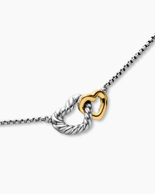 Womens Cable Collectibles® Interlocking Heart Necklace in Sterling Silver with 18ct Yellow Gold, 16.4mm