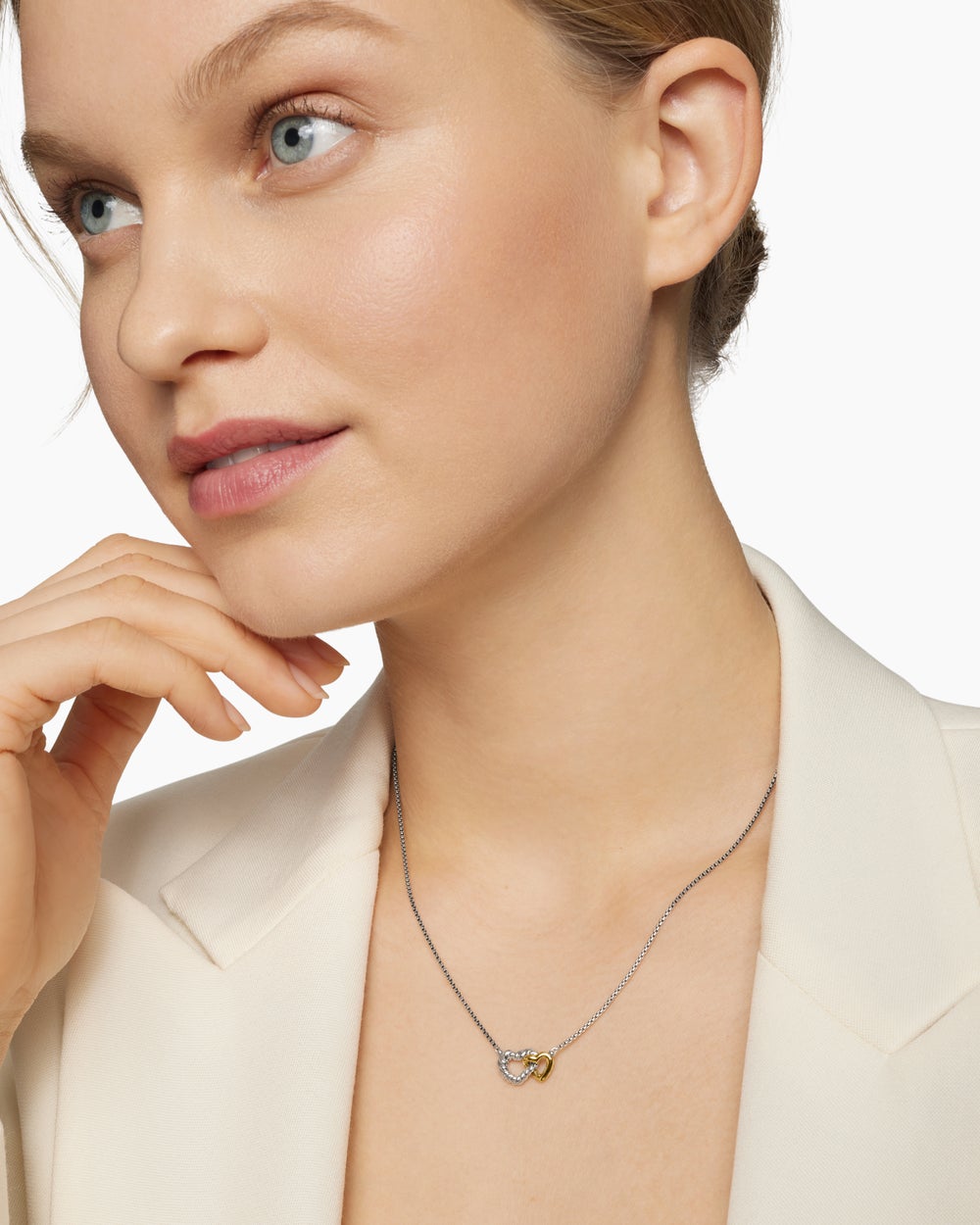 Womens Cable Collectibles® Interlocking Heart Necklace in Sterling Silver with 18K Yellow Gold, 16.4mm