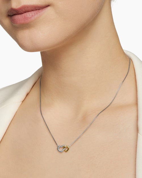 Womens Cable Collectibles® Interlocking Heart Necklace in Sterling Silver with 18K Yellow Gold, 16.4mm
