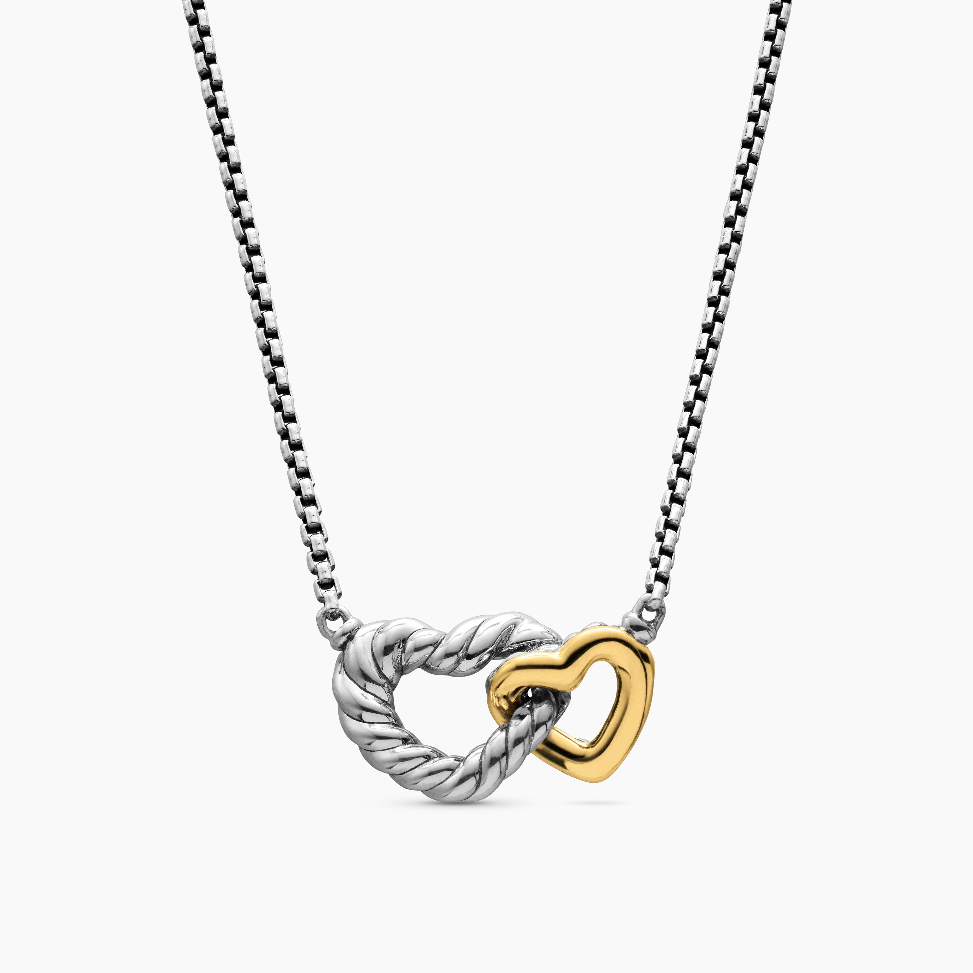 Womens Cable Collectibles&reg; Interlocking Heart Necklace in Sterling Silver with 18K Yellow Gold, 16.4mm