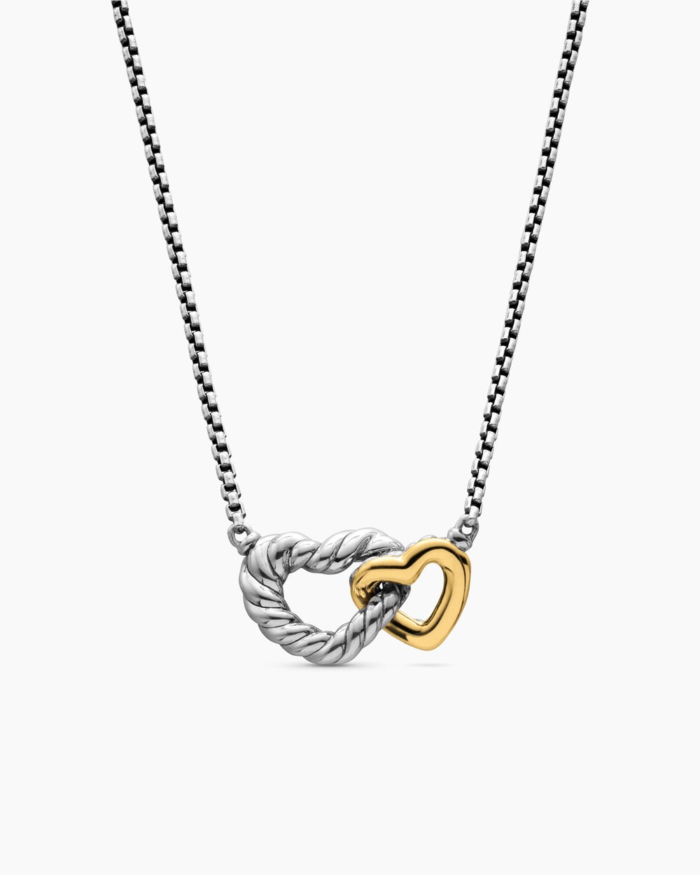 Womens Cable Collectibles® Interlocking Heart Necklace in Sterling Silver with 18K Yellow Gold, 16.4mm