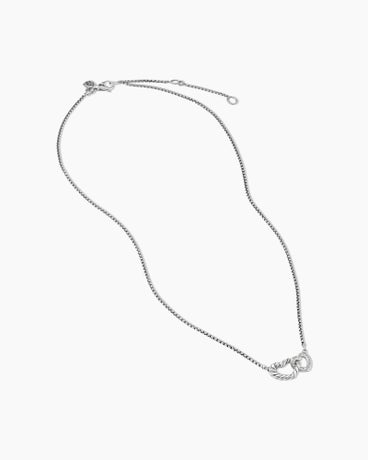 Cable Collectables® Interlocking Heart Necklace in Sterling Silver with Diamonds, 16.4mm