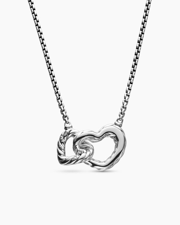 Cable Collectibles® Interlocking Heart Necklace in Sterling Silver with Diamonds, 16.4mm