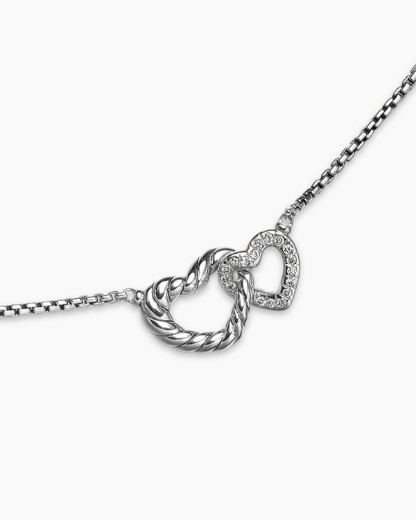 Cable Collectibles® Interlocking Heart Necklace in Sterling Silver with Diamonds, 16.4mm