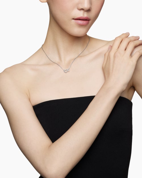 Womens Cable Collectibles® Interlocking Heart Necklace in Sterling Silver with Diamonds, 16.4mm