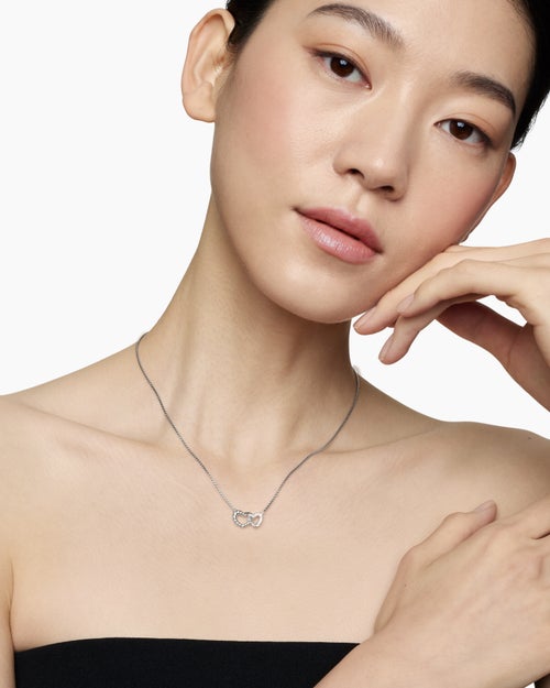 Womens Cable Collectibles® Interlocking Heart Necklace in Sterling Silver with Diamonds, 16.4mm