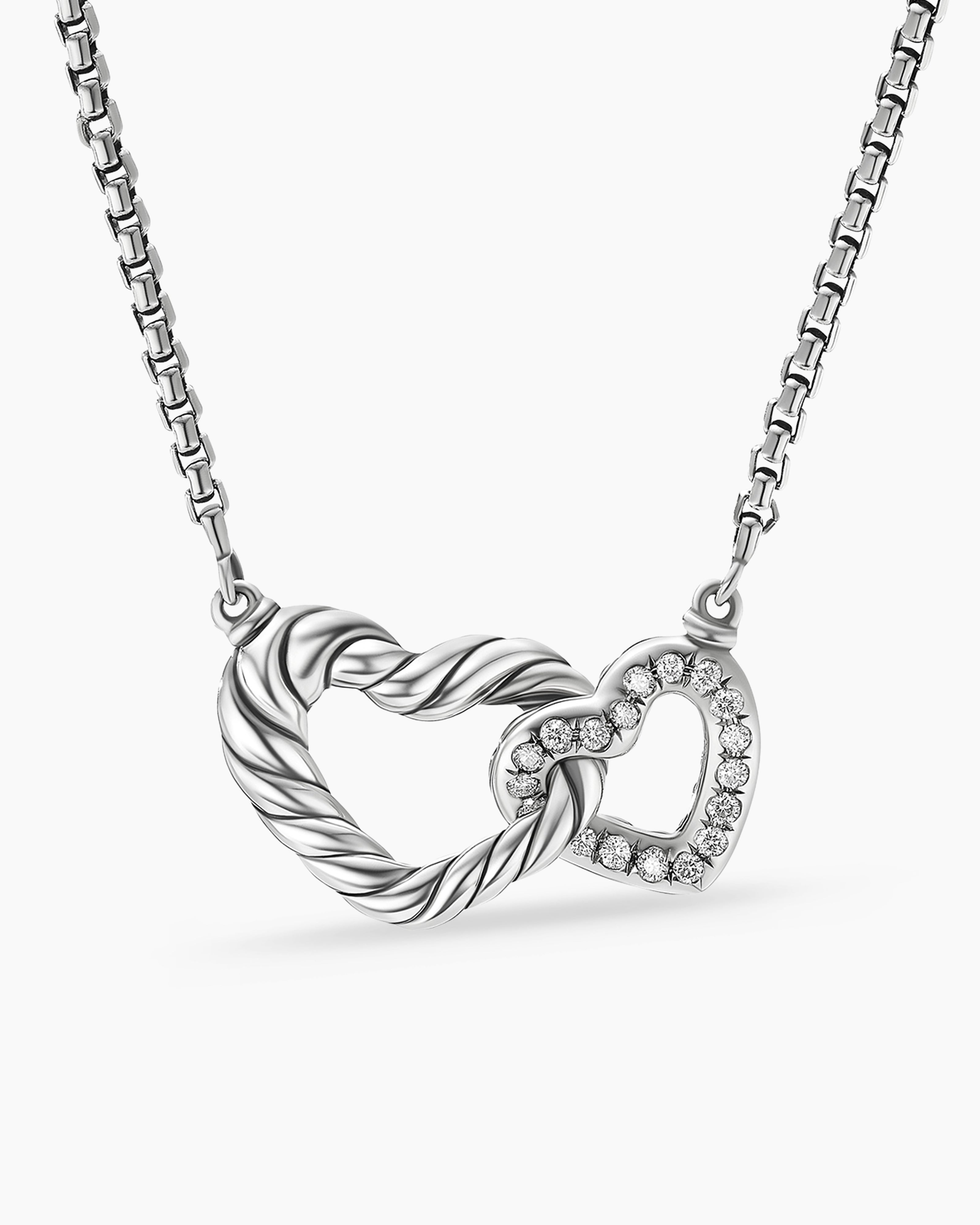 925 Sterling Silver .25ct Diamond Double Heart Pendant Necklace |  Jewelryland.com