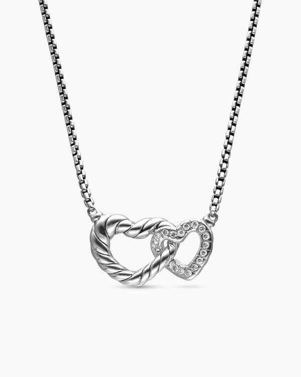 Cable Collectibles® Interlocking Heart Necklace in Sterling Silver with Diamonds, 16.4mm