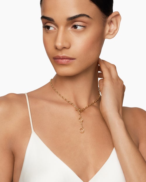 Womens DY Madison Three Ring Chain Necklace in 18K Yellow Gold, 3mm