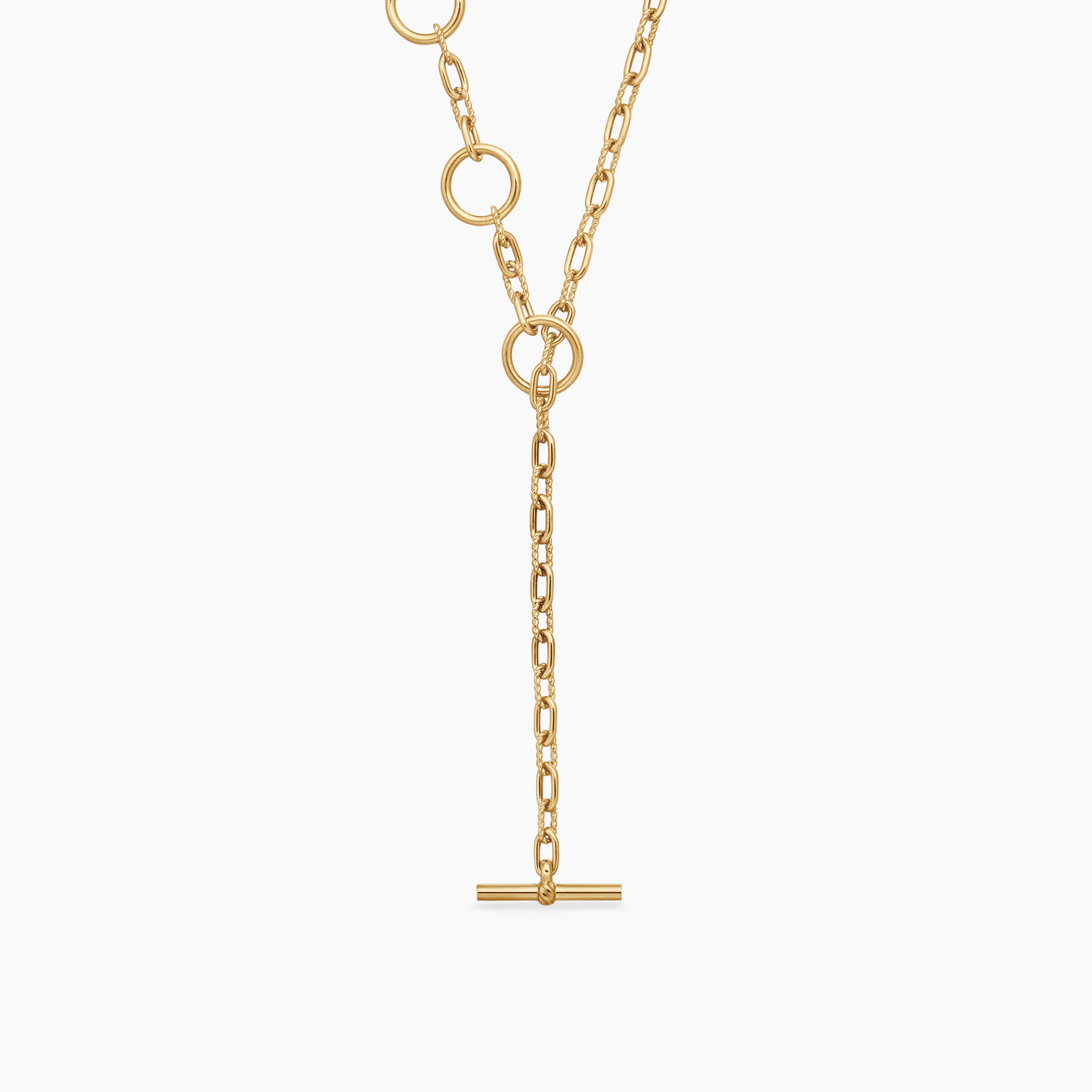 Womens DY Madison Three Ring Chain Necklace in 18K Yellow Gold, 3mm