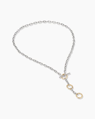 DY Madison® Three Ring Chain Necklace in Sterling Silver with 18K Yellow Gold, 3mm