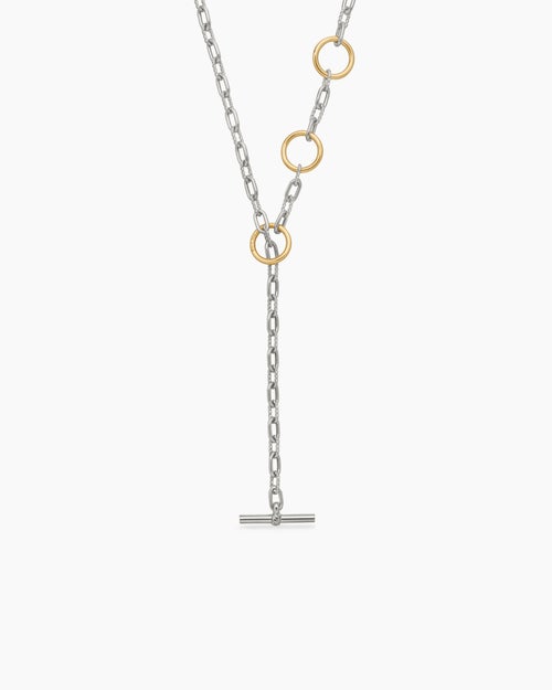 Womens DY Madison Three Ring Chain Necklace in Sterling Silver with 18K Yellow Gold, 3mm
