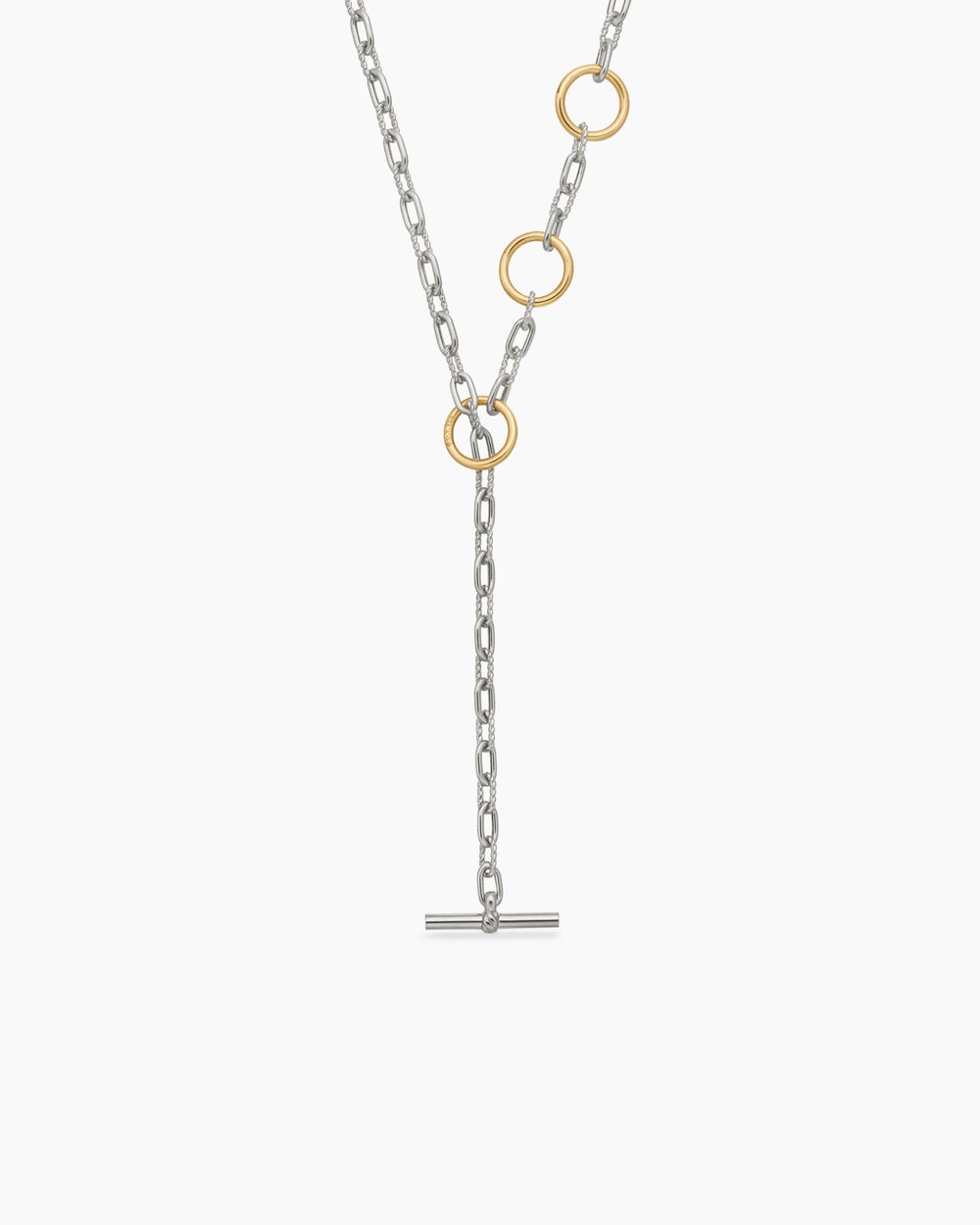 Womens DY Madison Three Ring Chain Necklace in Sterling Silver with 18K Yellow Gold, 3mm