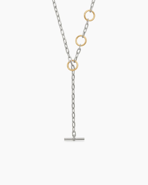 Collier chaîne à trois anneaux DY Madison en argent sterling avec or jaune 18 carats, 3 mm