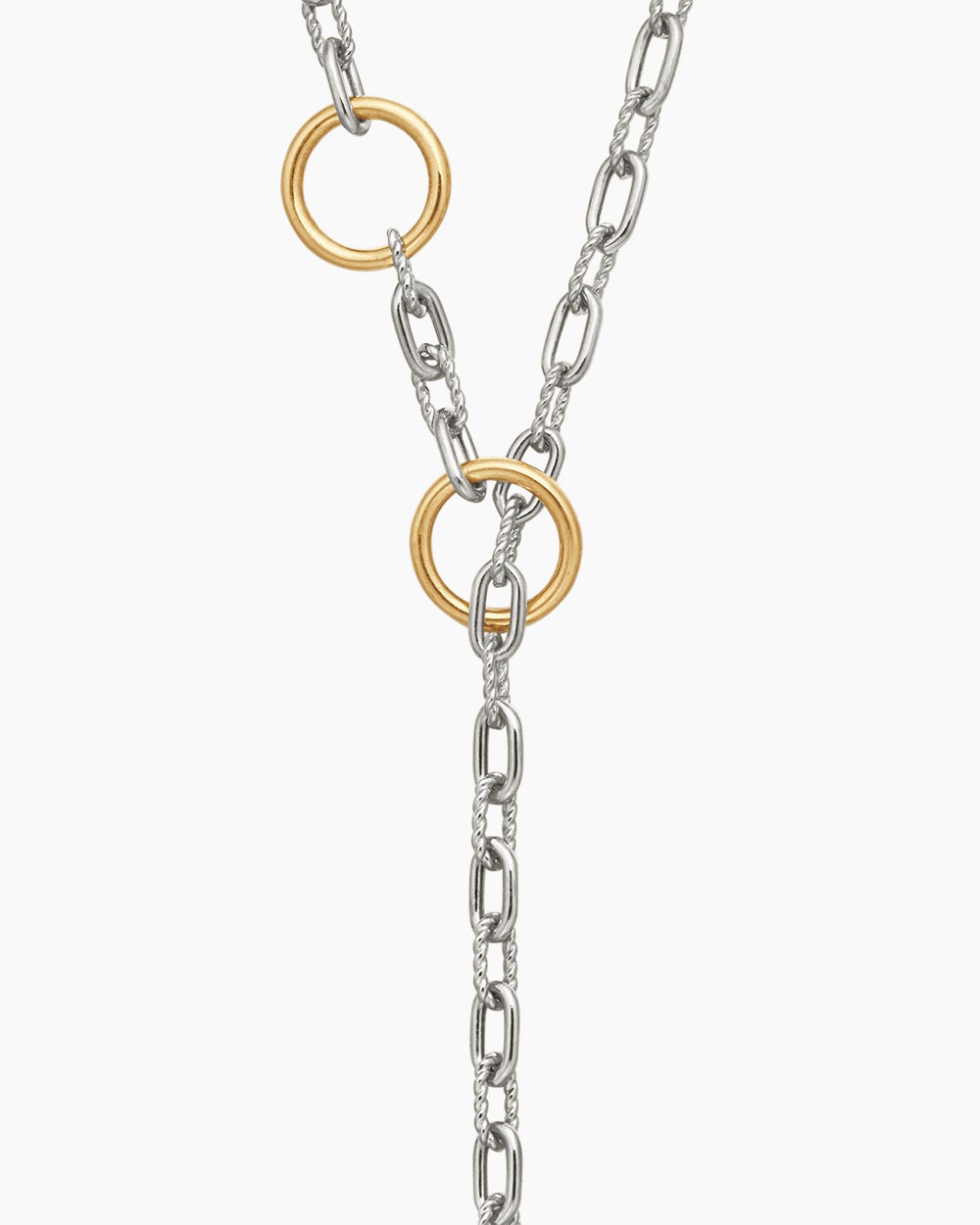 Womens DY Madison Three Ring Chain Necklace in Sterling Silver with 18K Yellow Gold, 3mm