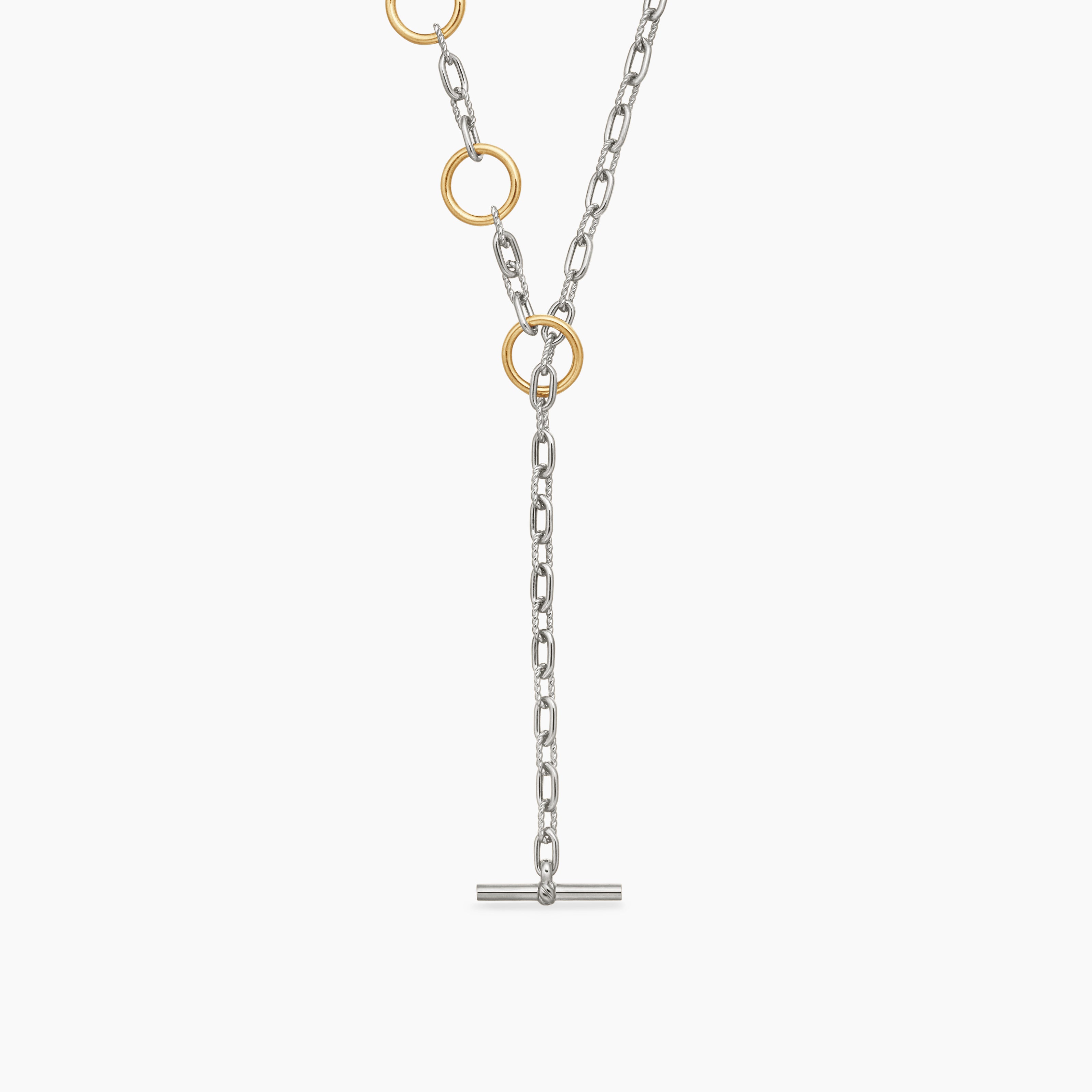 Womens DY Madison Three Ring Chain Necklace in Sterling Silver with 18K Yellow Gold, 3mm